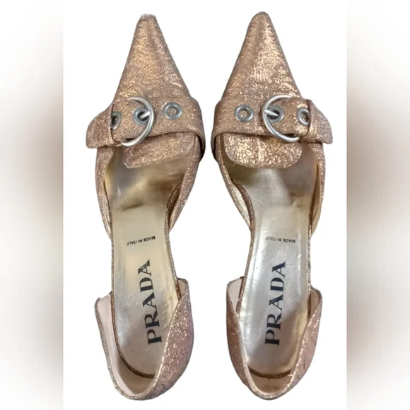 PRADA Shoes 8 Gold Brocade Flats / Kitten Heel - Picture 14 of 14